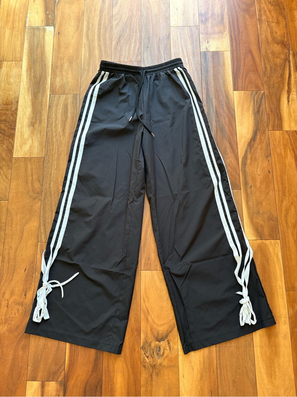 Black Wide-Leg Joggers with White Double Side Stripes